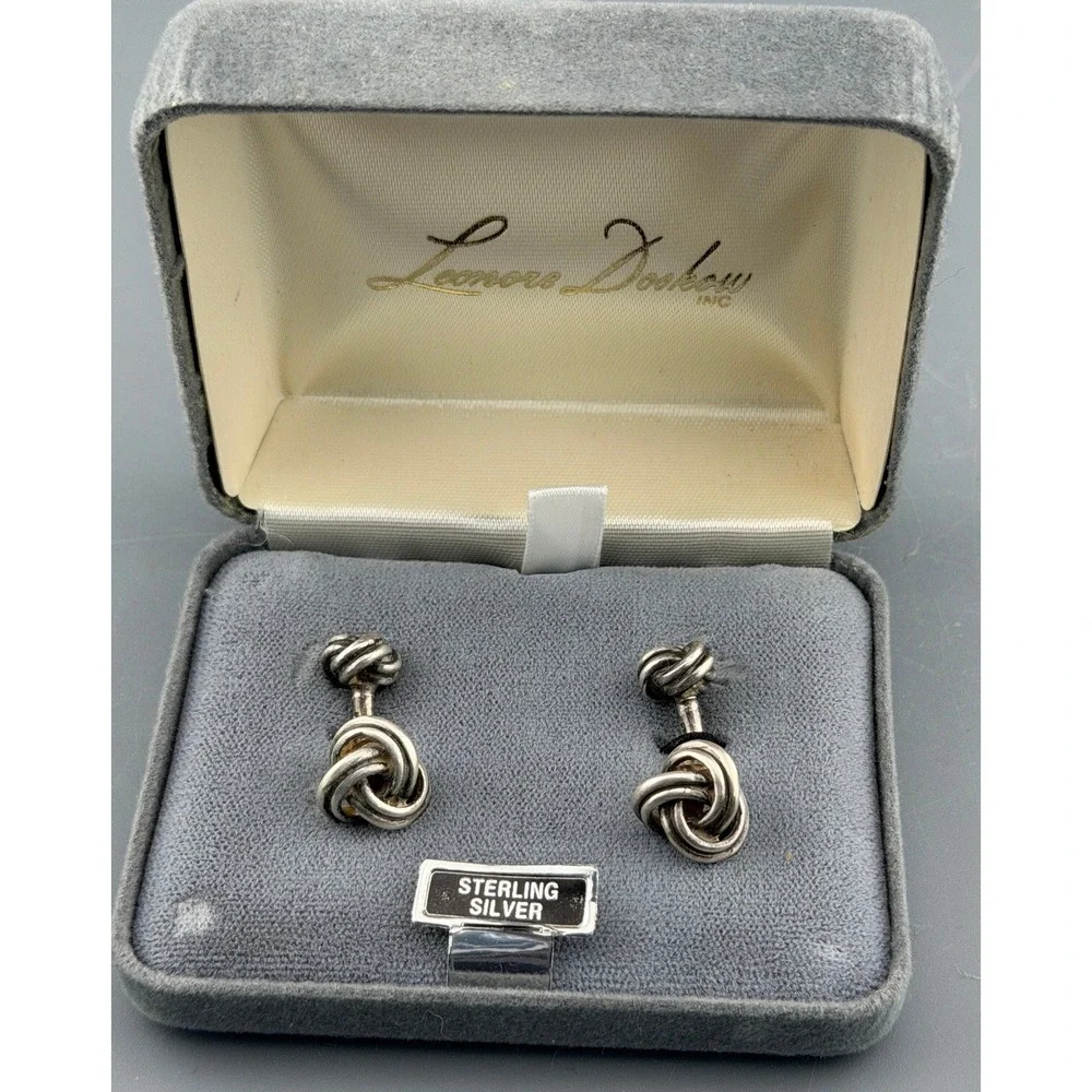 Vintage Sterling Silver Cuff Links Love Knot Lenore Doskow Signed Original Box